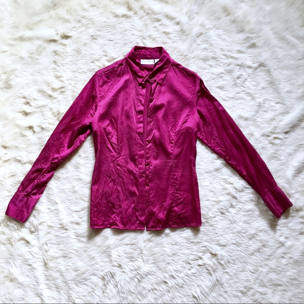 90s 100% Silk Tie-Front Button Down Blouse